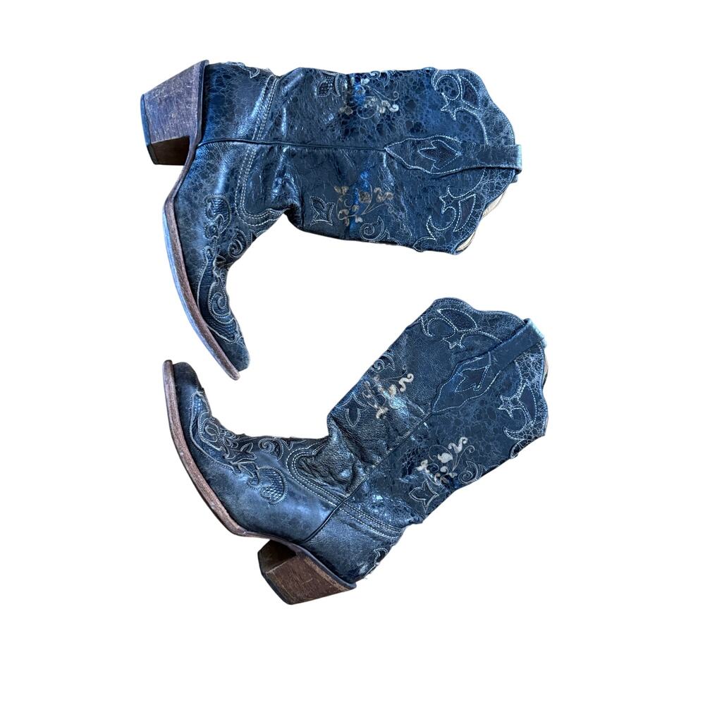 Corral vintage black distressed leather lizard western boots‎